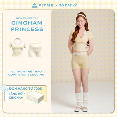 Bộ đồ tập gym yoga nữ Fitme SL áo Belle vàng pastel phối quần đùi Sparkle co giãn mềm mại thoáng khí