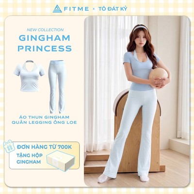 Bộ đồ tập gym, yoga, pilates nữ Fitme áo thun Belle SL sẵn mút, quần legging ống loe Divine 2 lớp