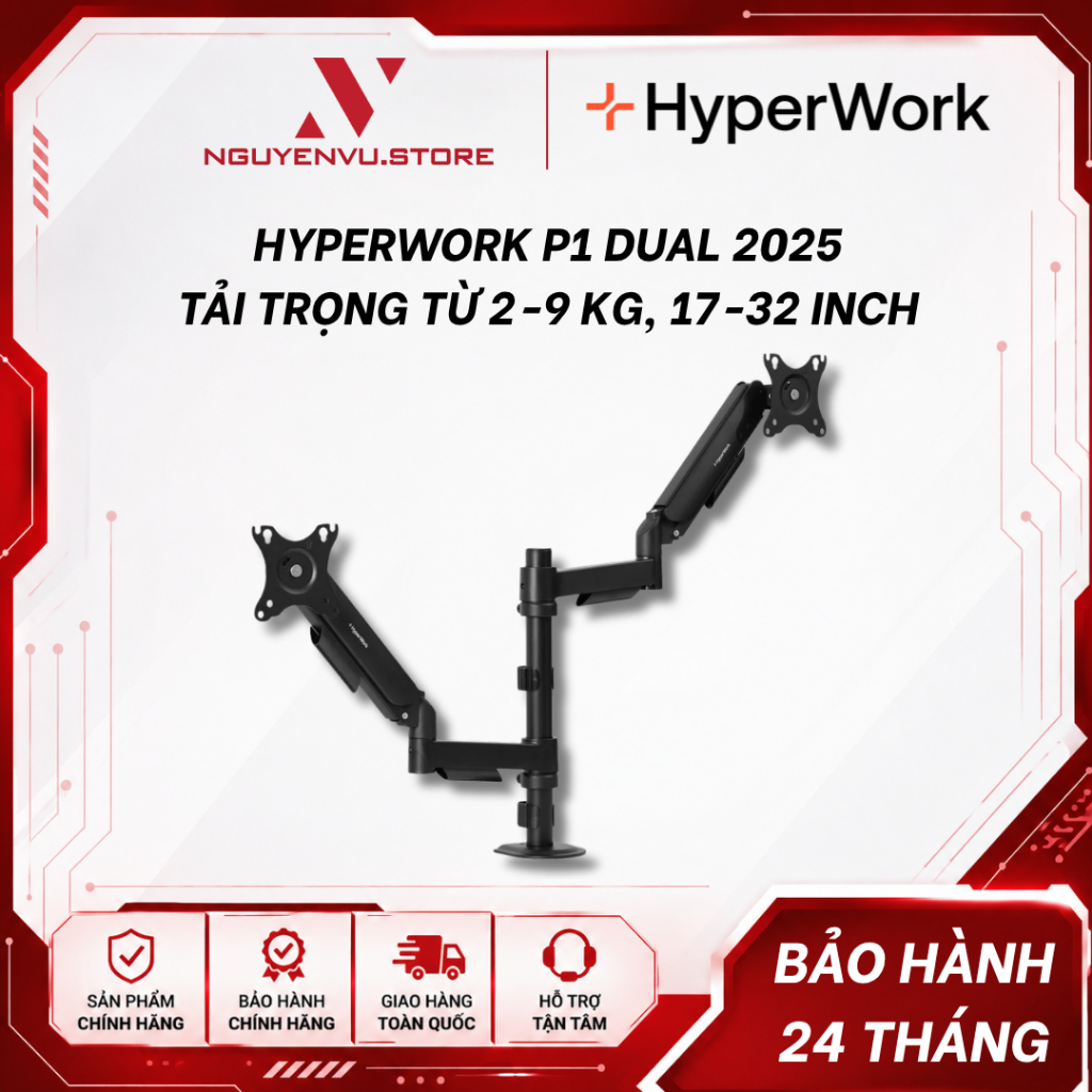 Giá treo Màn Hình HyperWork P1 Dual 2025 - Hàng Chính Hãng