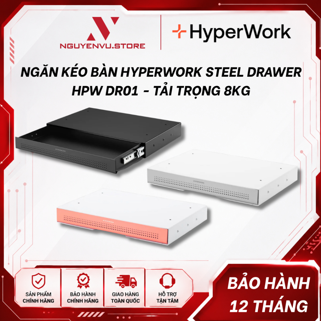 Ngăn kéo gắn bàn HyperWork Steel Drawer HPW DR01 - Thép không gỉ - Tải trọng 8kg - Hàng Chính Hãng