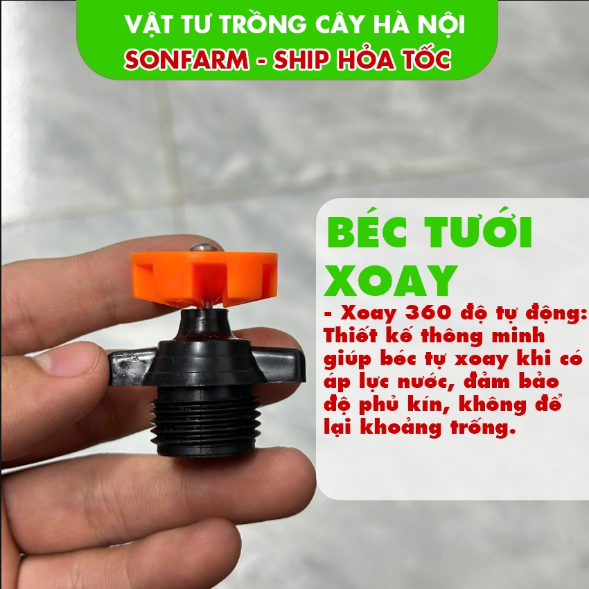 Béc phun nước tưới cây bằng nhựa tự động xoay 360 độ -Béc phun mưa ren 21mm thân xoay, béc xoay 360 
