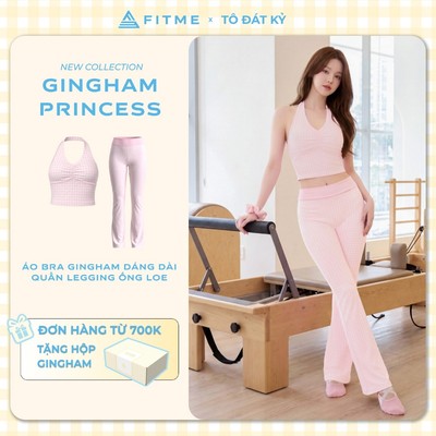 Bộ đồ tập gym, yoga, pilates nữ Fitme áo bra dáng dài Muse SL, quần legging ống loe Divine SL hồng pastel