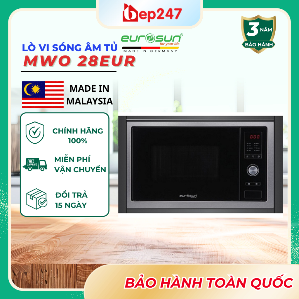 Lò Vi Sóng Eurosun MWO 28EUR Âm Tủ 28L Có Nướng Điều Khiển Cảm Ứng Chính Hãng