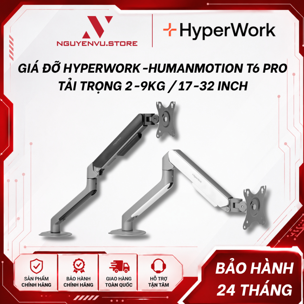 Giá đỡ màn hình máy tính HyperWork  T6 / T6 Pro / T6 Pro Dual - Hàng Chính Hãng