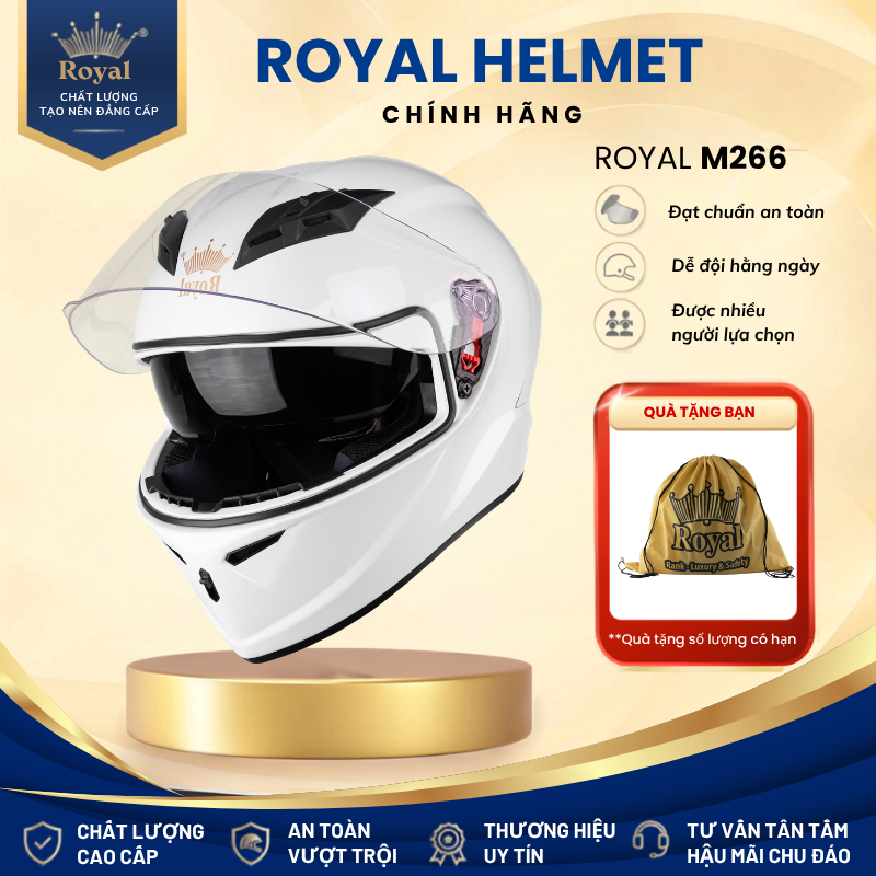 Mũ Bảo Hiểm Fullface Royal M266 Dòng 2 Kính Cao Cấp,  Nón Bảo Hiểm Full Face Đi Phượt Chính Hãng