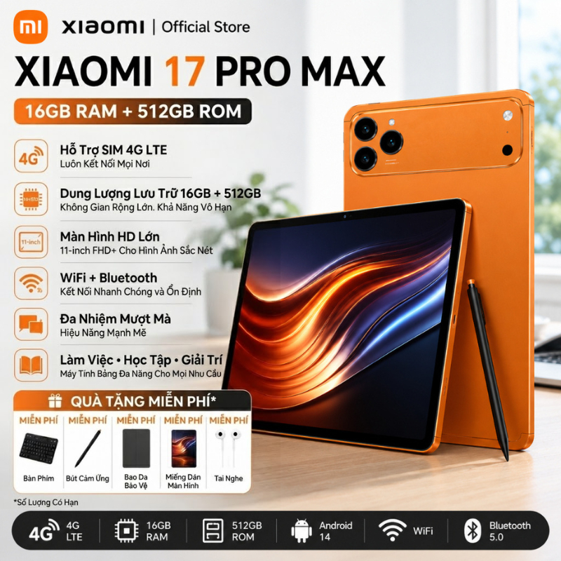 Máy Tính Bảng Xiaomi Mi Tab 17 Pro Max Siêu Mượt | 4G LTE | 16GB/512GB