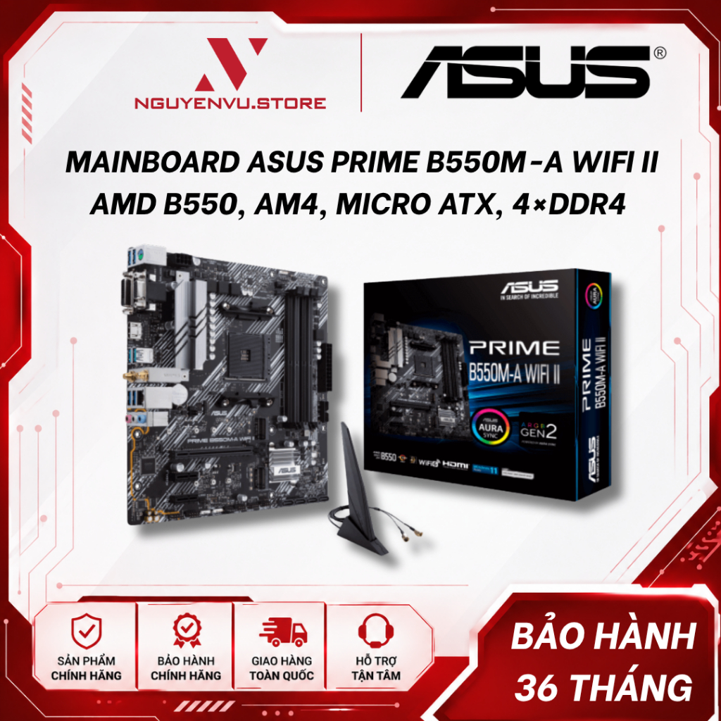 Mainboard ASUS PRIME B550M-A, PRIME B550M-A WIFI II, AMD B550, AM4, Micro ATX, 4×DDR4 - Hàng chính h
