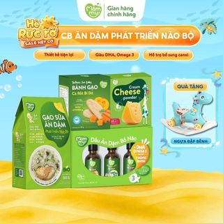 Combo ăn dặm Mămmy cháo ăn dặm 500g, set 3 dầu ăn dặm 30ml, phô mai tách muối, bánh gạo dẹt ăn dặm cho bé 6 tháng