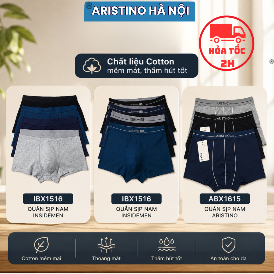 Quần sịp đùi nam ARISTINO, INSIDEMEN cotton mềm mát- 4 màu- sẵn hàng- ABX1615- IBX1615