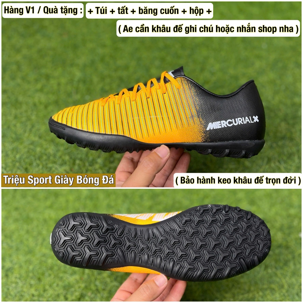 giày đá bóng mơ vic 6 tf ( khâu đế + túi +  tất + băng cuốn + hộp )