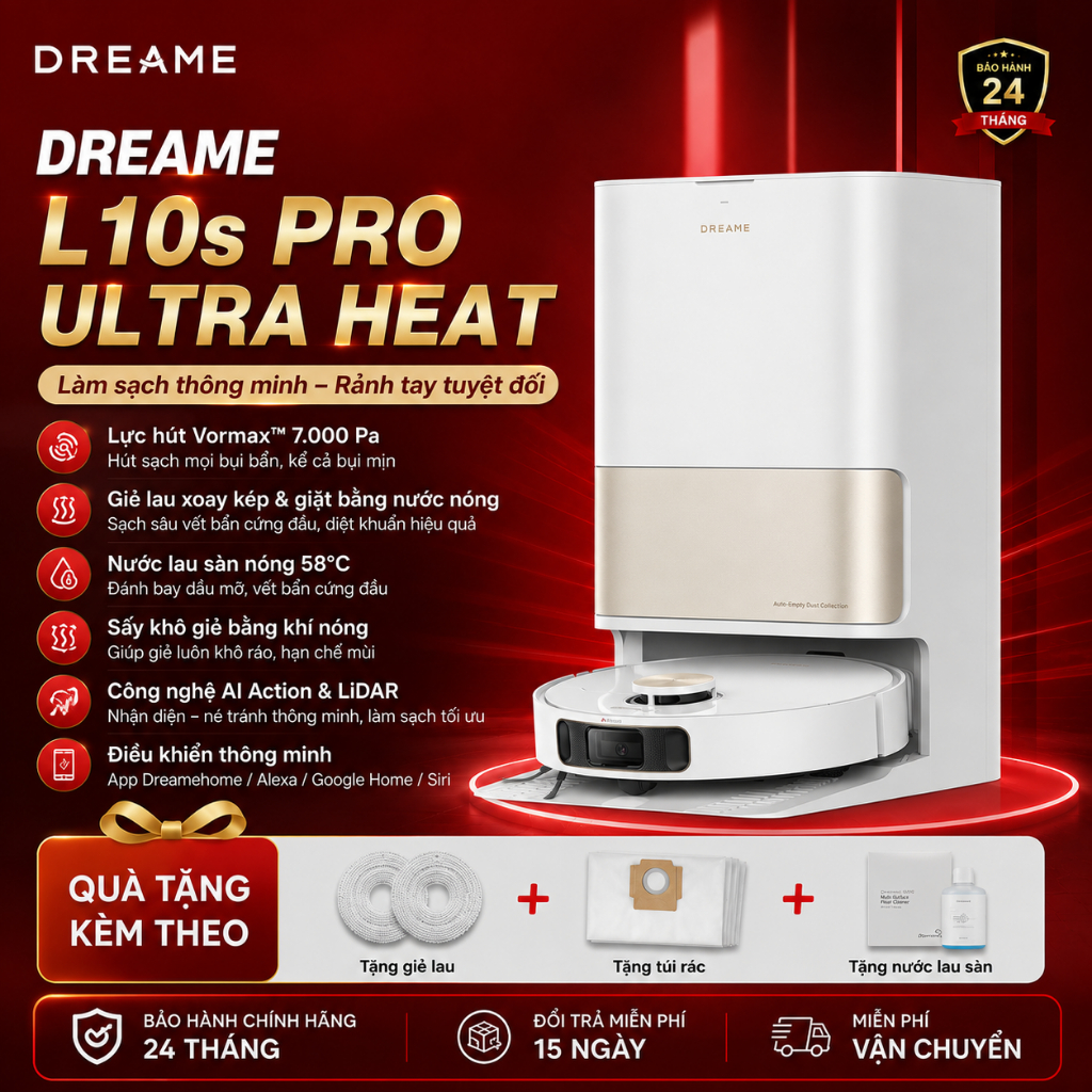 Dreame L10s Ultra Heat | L10s Ultra Gen 3 Robot Hút Bụi Lau Nhà - Chính Hãng
