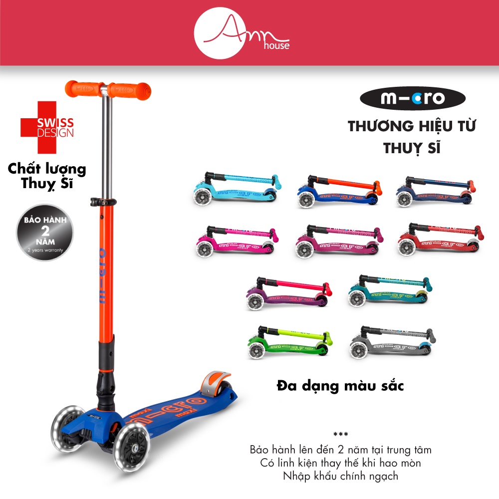 [Thuỵ Sĩ] Xe scooter Micro Maxi Foldable LED - Gập gọn và bánh xe LED - Bảo hành 2 năm
