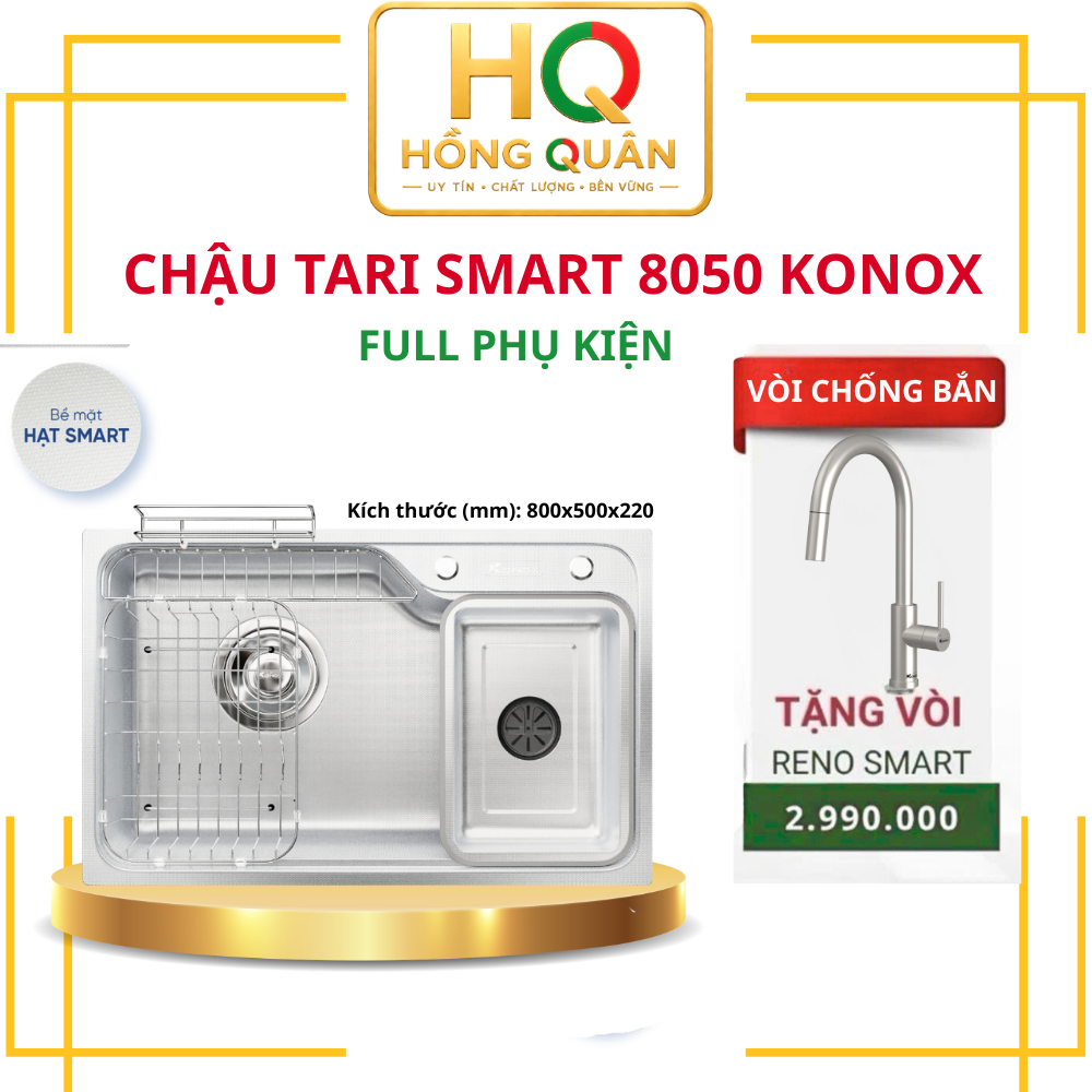 Chậu 1 hố chống xước Konox 8050, Tari Smart 8050 - Bảo hành 10 năm CHÍNH HÃNG KONOX
