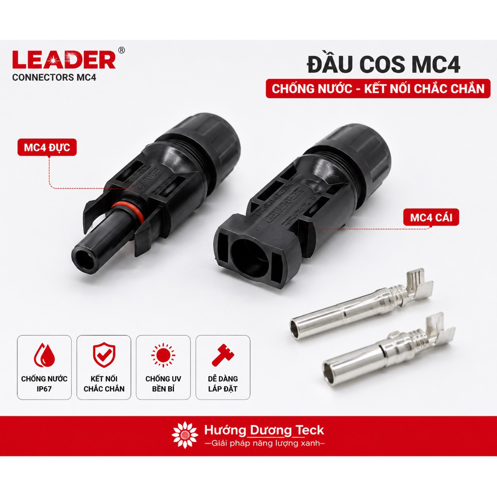Dây DC Leader Bấm Cos Mc4 2 đầu làm jack nối và cos mc4 rời