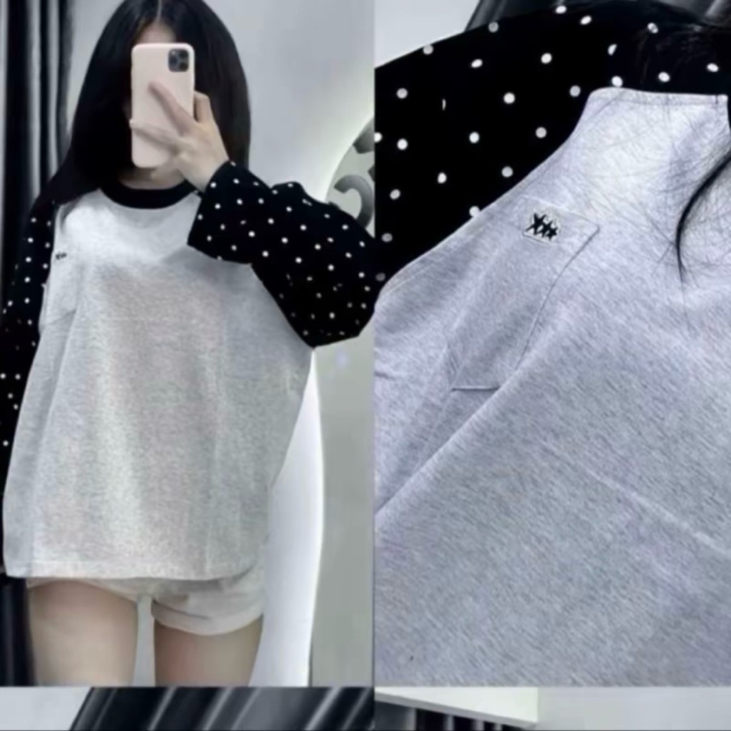 Áo Thun Nữ Thiết Kế Độc Đáo Với Chi Tiết Đen Xám Phong Cách Thời Trang Hiện Đại