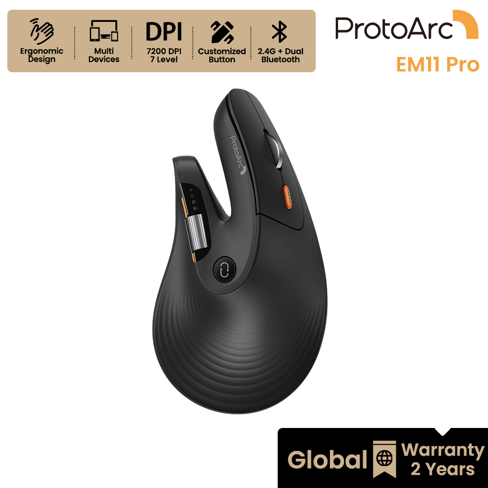 ProtoArc EM11 Pro Chuột Dọc Công Thái Học Bluetooth 4800DPI, Con Lăn Ngang, 6 Nút Lập Trình - BH 2 N