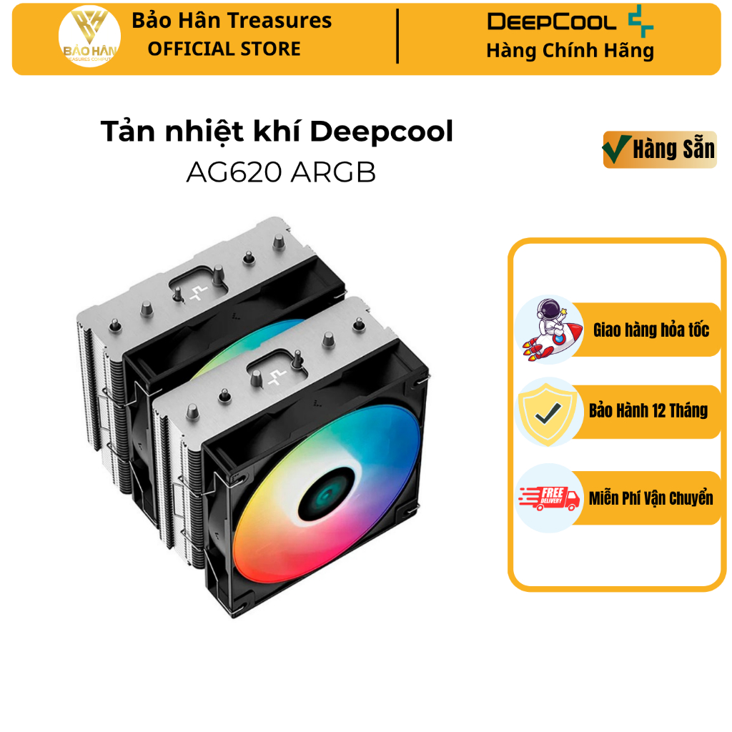 Tản Nhiệt Khí CPU DeepCool AG620 ARGB ,Tản Tháp đôi, 2 Fan,  TDP 260W - Hàng Chính Hãng