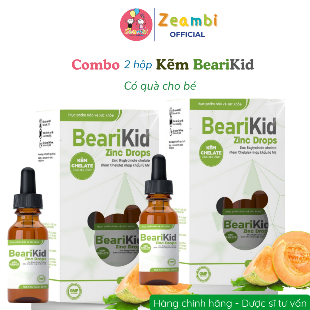 [Combo 2 Hộp] Kẽm BeariKid ZinC Drops, Kẽm Zeambi dạng nhỏ giọt, Chai 30ml