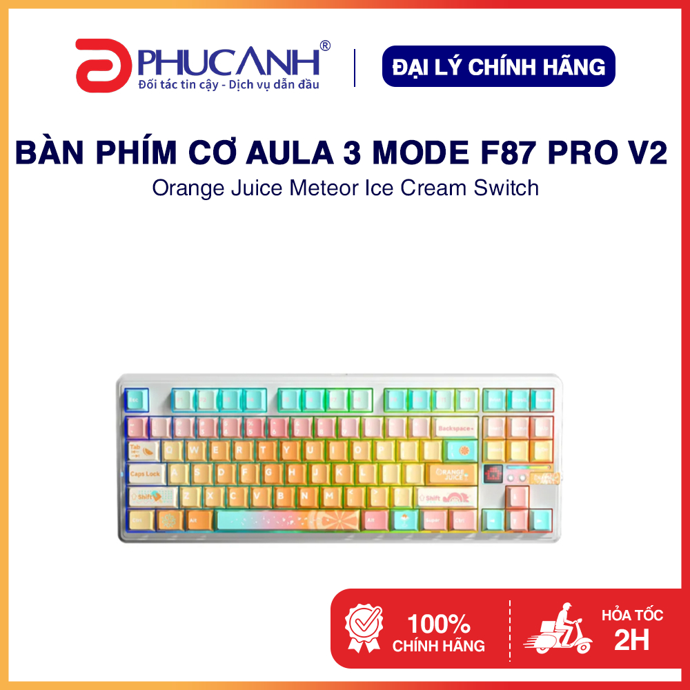 Bàn phím cơ Aula 3 MODE F87 Pro V2 Orange Juice Meteor Ice Cream Switch - Hàng Chính Hãng