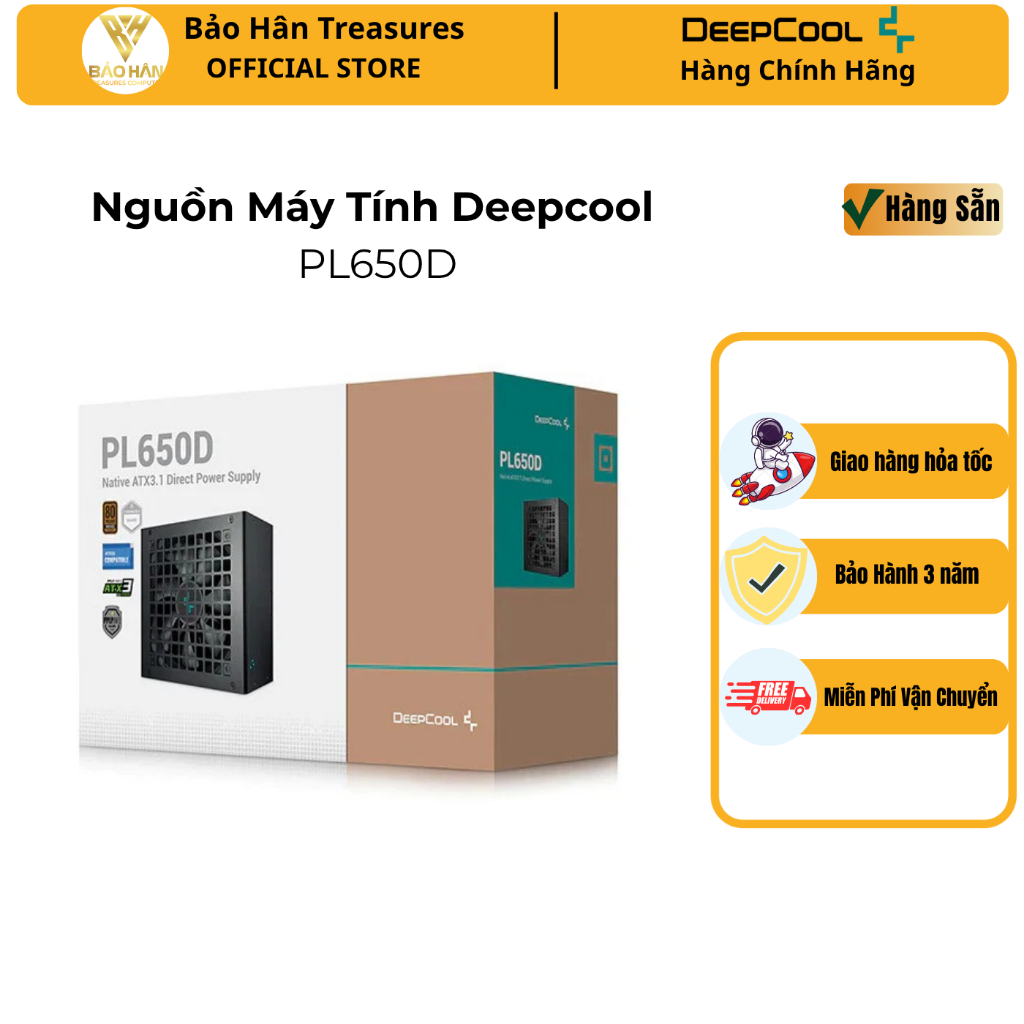 Nguồn Deepcool PL650D PCIE5 650W 80 Plus Bronze/ ATX12V V3.1- Bảo hành 60T - Hàng Chính Hãng