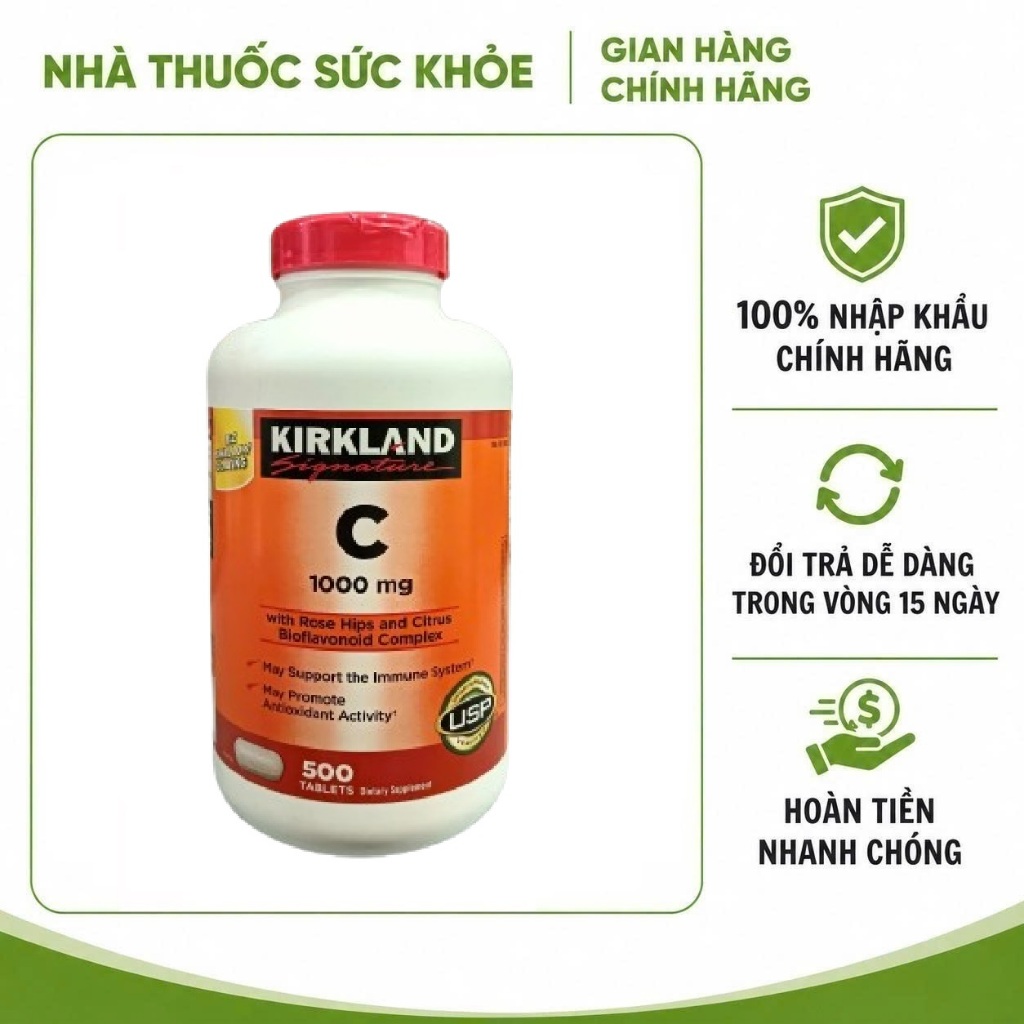 (Hàng nhập khẩu) Viên uống Vitamin C 1000mg Kirkland Hộp 500 của Mỹ