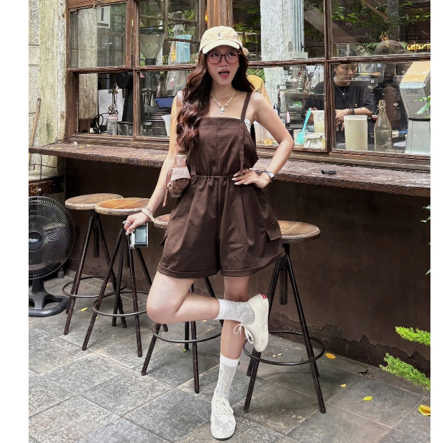 (ẢNH OLDSCHOOL) Yếm quần ngố ống rộng rút dây eo Y387 ONON JUMPSUIT | BigBuy360 - bigbuy360.vn