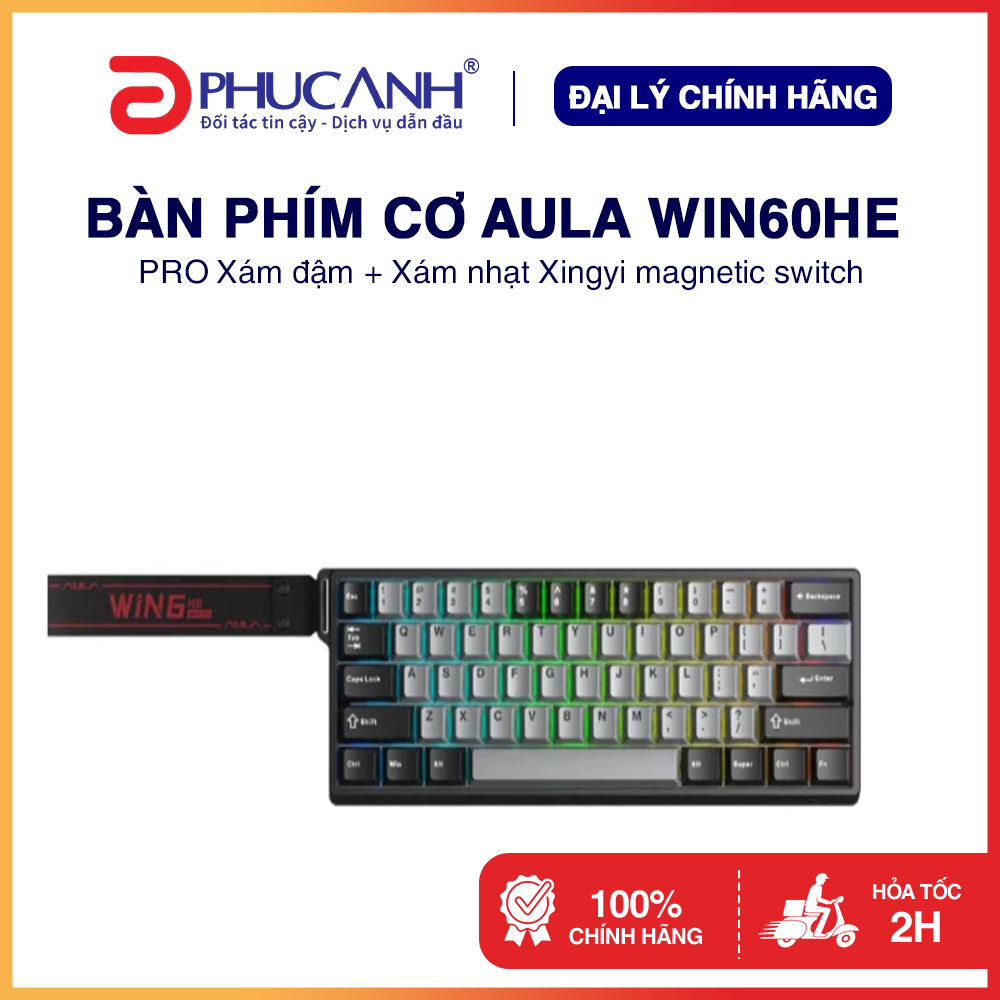 Bàn phím cơ Aula WIN60HE PRO Xám đậm + Xám nhạt Xingyi magnetic switch - Hàng Chính Hãng