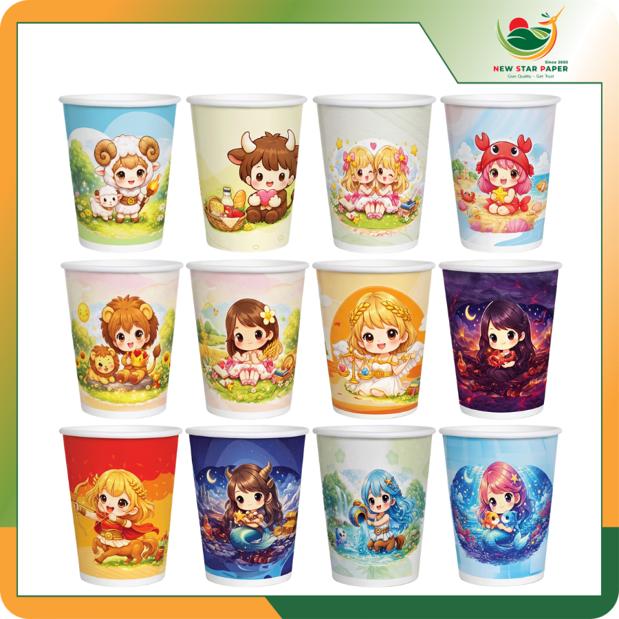 Ly giấy 12oz ~ 354ml và 16oz ~ 472ml có họa tiết 12 cung hoàng đạo