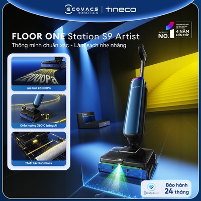 Tineco FLOOR ONE STATION S9 Artist Máy hút bụi lau sàn khô ướt | Lau sàn bằng nước nóng | Bảo hành 24 Tháng
