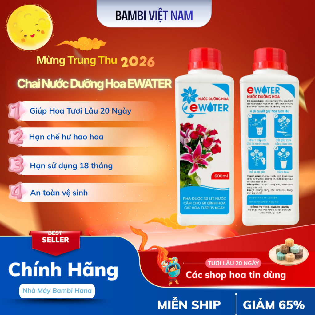 Chai Nước dưỡng hoa Bambi Ewater 600ml Giúp Hoa Tươi Lâu Đến 20 Ngày