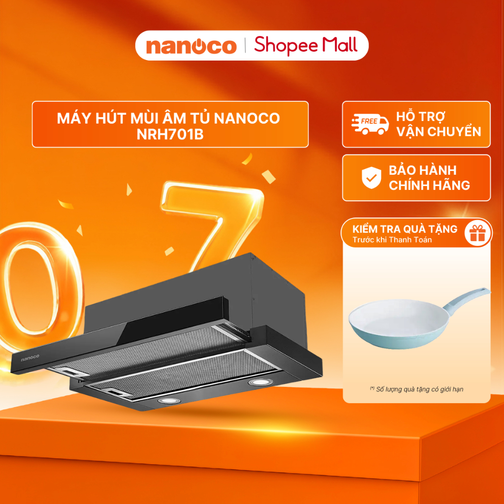 Máy hút mùi âm tủ 70 cm bạc đạn Nanoco model NRH701B (2 tấm lọc nhôm 3 lớp)