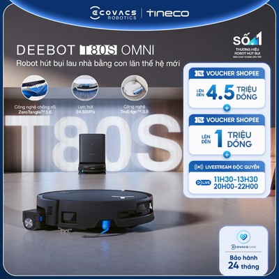Ecovacs Deebot T80S Omni Robot hút bụi lau nhà | Lực hút 24800Pa | Giặt nóng và sấy nóng | BH 24 Tháng Chính hãng