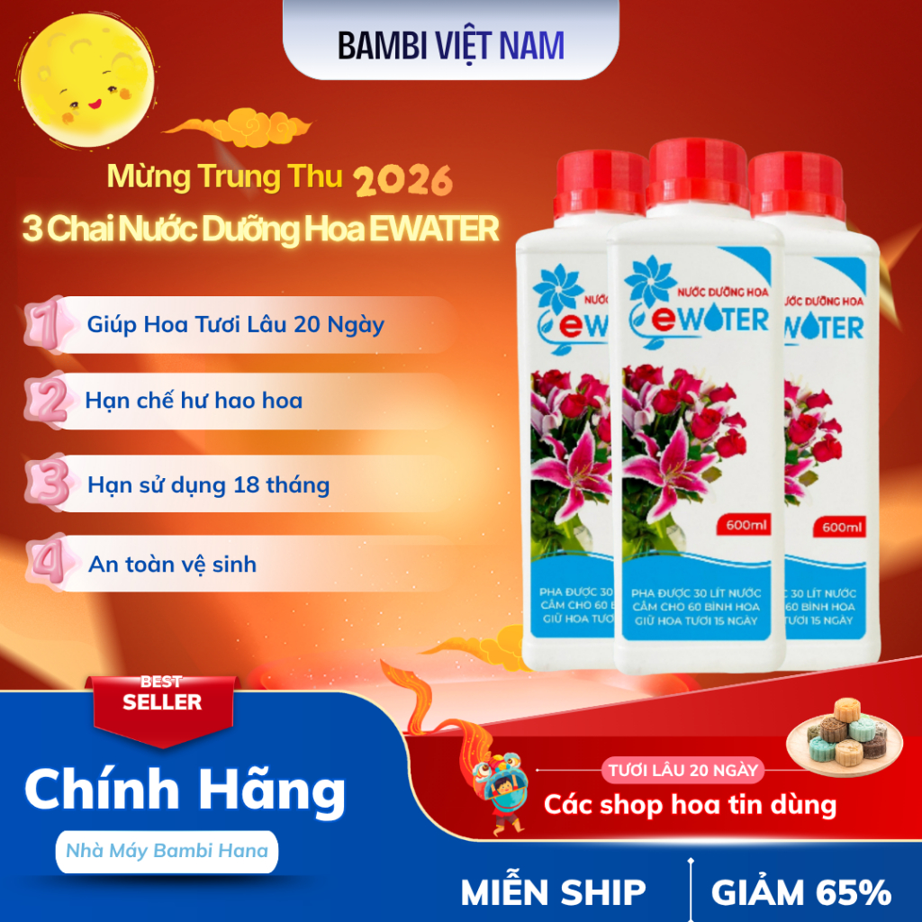 Combo 3 Chai Nước dưỡng hoa Bambi Ewater 600ml Giúp Hoa Tươi Lâu Đến 20 Ngày