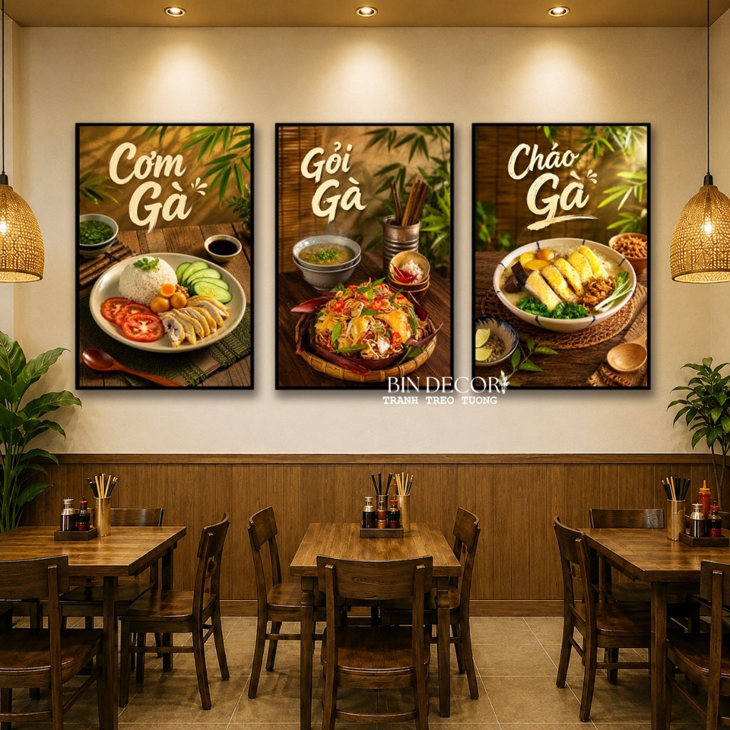 Tranh treo tường món ăn cơm gà gỏi gà và cháo gà decor quán TT03