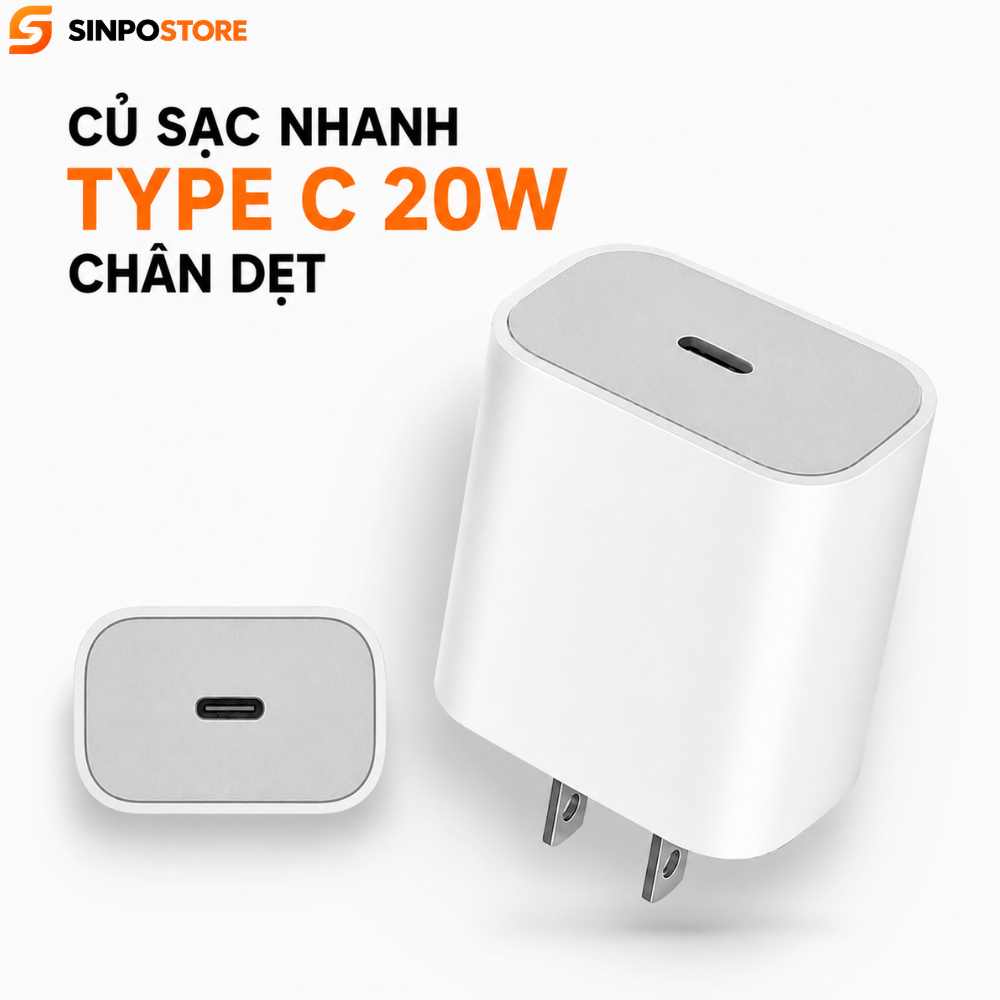 Cục sạc nhanh PD 20W sạc siêu nhanh không nóng máy cho ip Bảo hành 12 tháng