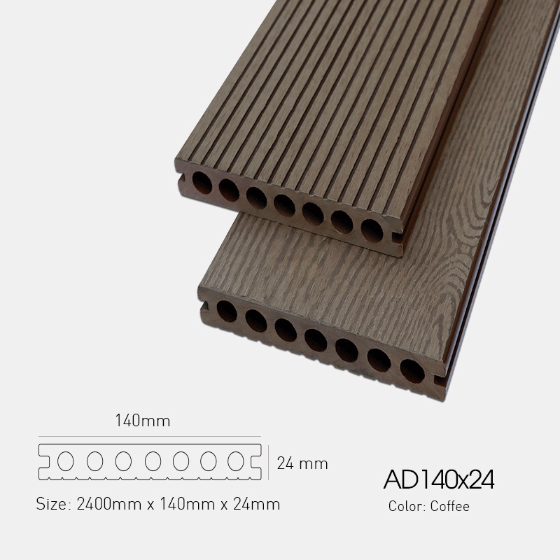 Sàn Gỗ Nhựa Ngoài Trời Lỗ Tròn AWOOD (Mã AD140x24-coffee) - Lót Sàn Hồ Bơi, Sân Vườn Siêu Bền