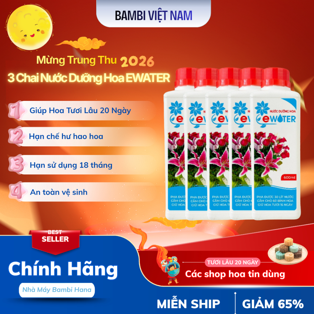 Combo 5 Chai Nước dưỡng hoa Bambi Ewater 600ml Giúp Hoa Tươi Lâu Đến 20 Ngày
