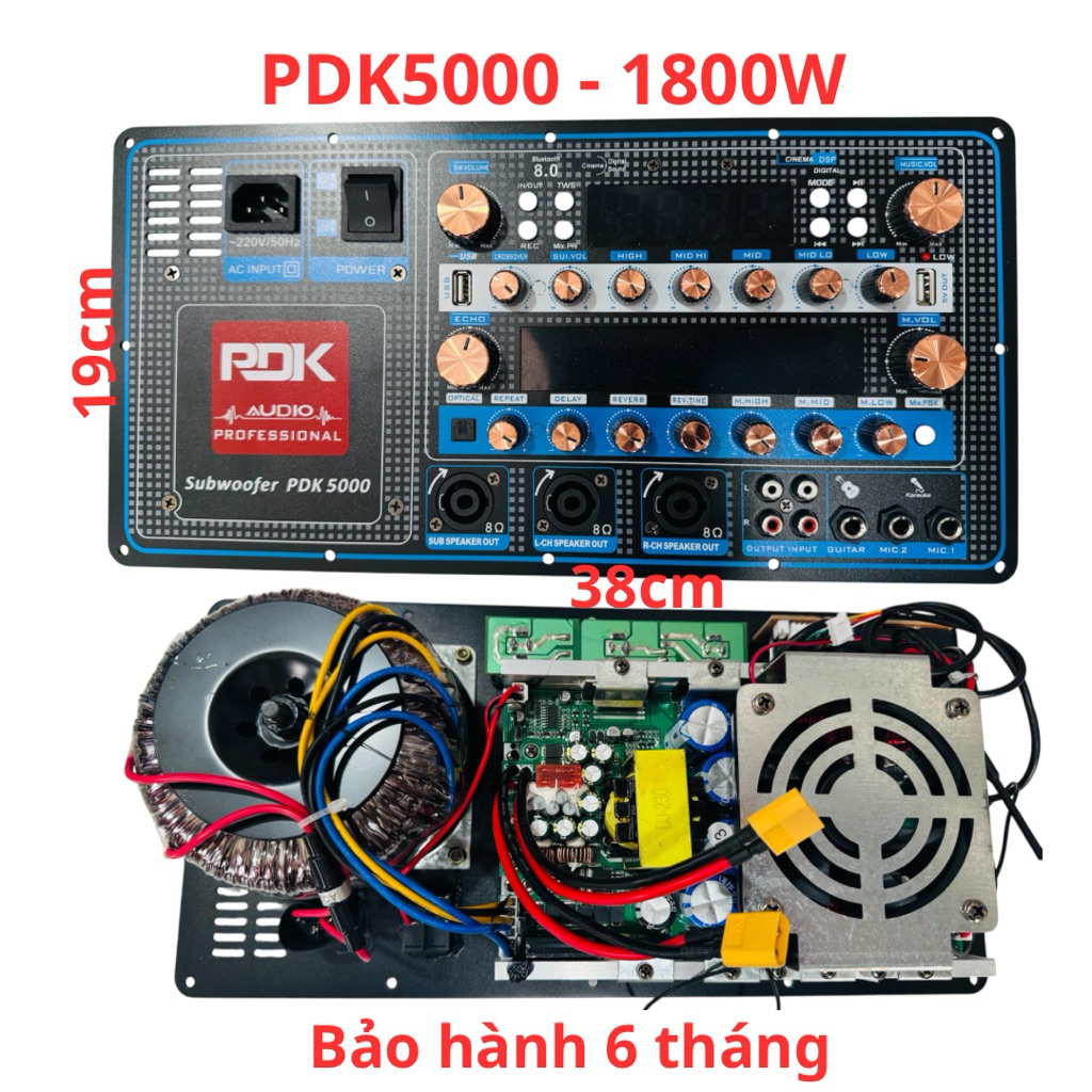 MẠCH LOA PDK5000 có 3 kênh mỗi kênh 600W tổng là 1800W. 2 kênh full và 1 kênh sub hơi