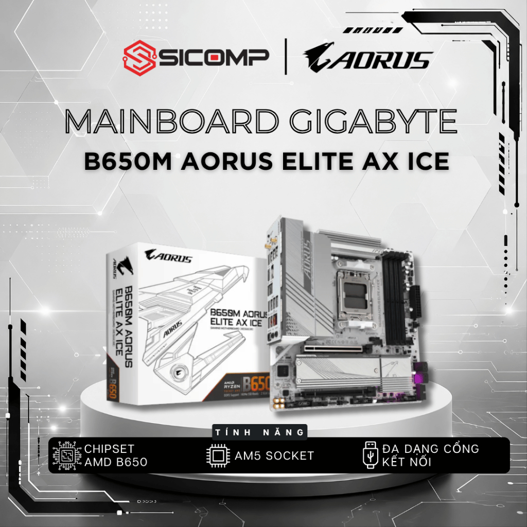 [FULL VAT] MAIN GIGABYTE B650M AORUS ELITE AX ICE (TRẮNG), BH 36 THÁNG