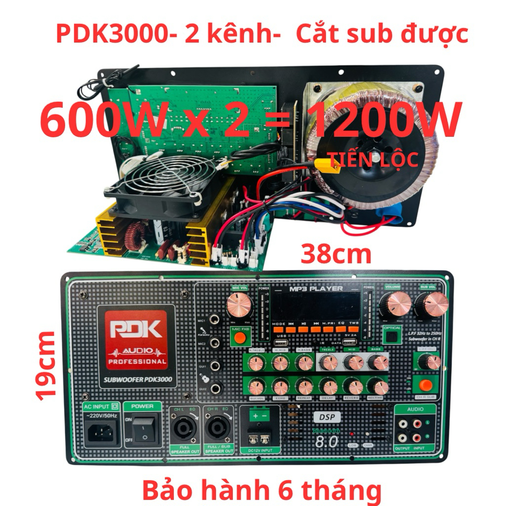 Mạch 2 kênh PDK3000 công suất 1200W mỗi kênh 600W có cắt sub. giá chưa có micro