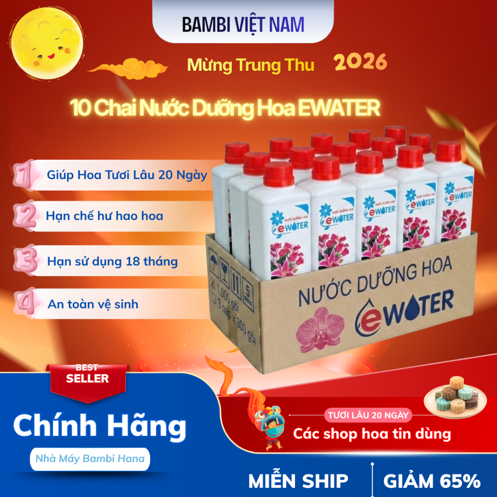 Combo 10 Chai Nước dưỡng hoa Bambi Ewater 600ml Giúp Hoa Tươi Lâu Đến 20 Ngày