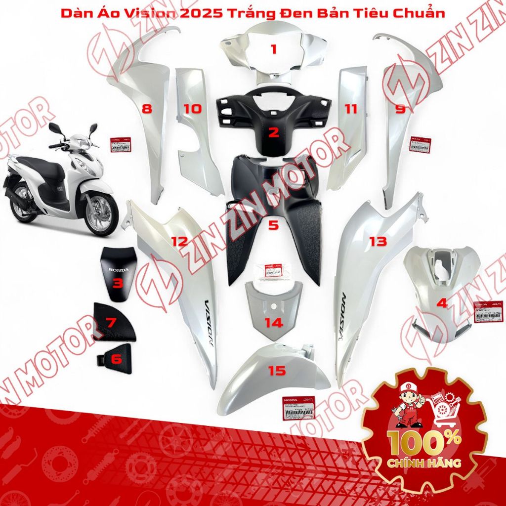 Dàn Áo Vision 2025 Trắng Đen Phiên Bản Tiêu Chuẩn Chính Hãng - ZZM