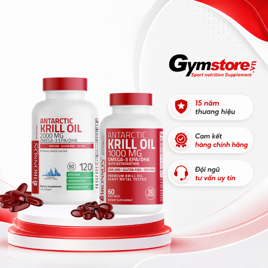 Dầu nhuyễn thể Bronson Antarctic Krill Oil giúp chống lão hóa, cải thiện trí nhớ, tim mạch, thị lực