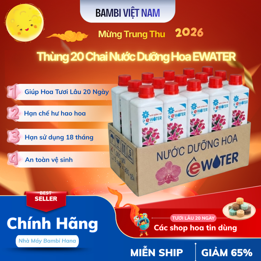 Thùng 20 Chai Nước dưỡng hoa Bambi Ewater 600ml Giúp Hoa Tươi Lâu Đến 20 Ngày