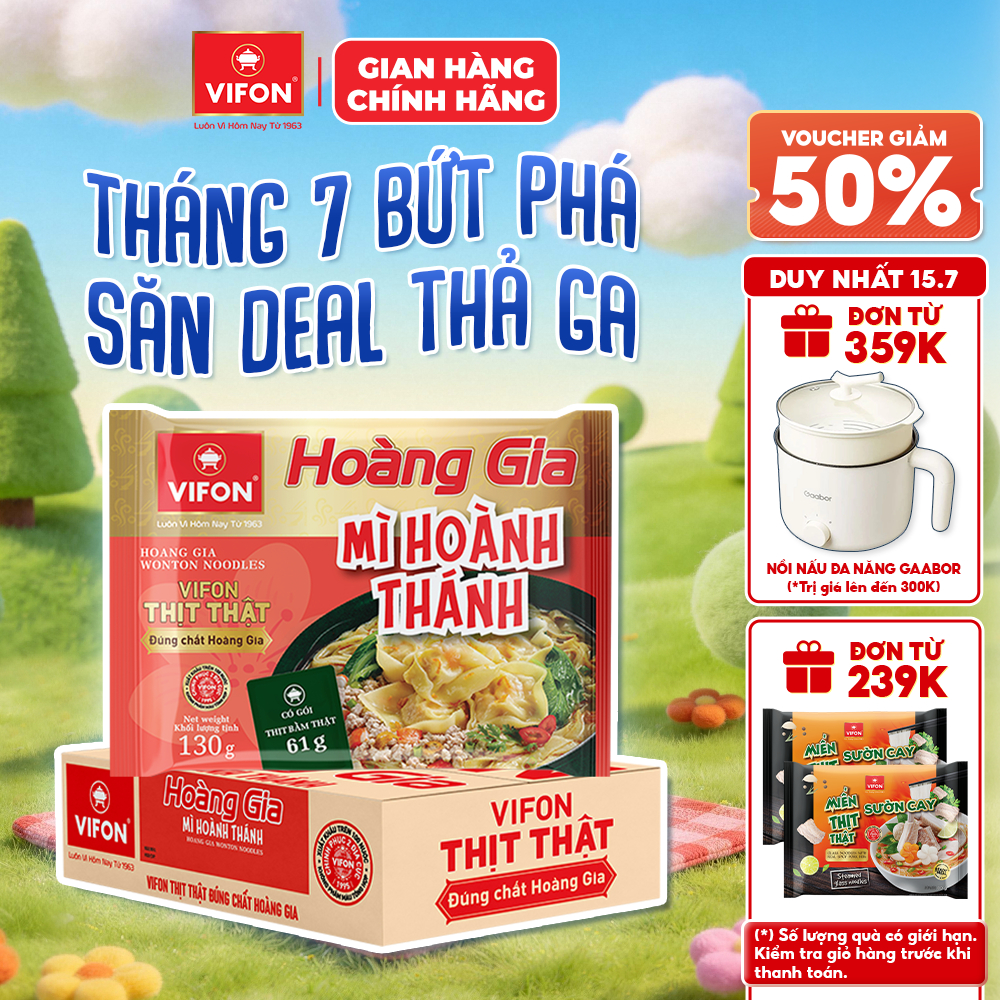 [VOUCHER HOT 10%] Thùng 18 gói Hoàng Gia Mì Hoành Thánh VIFON 130gr