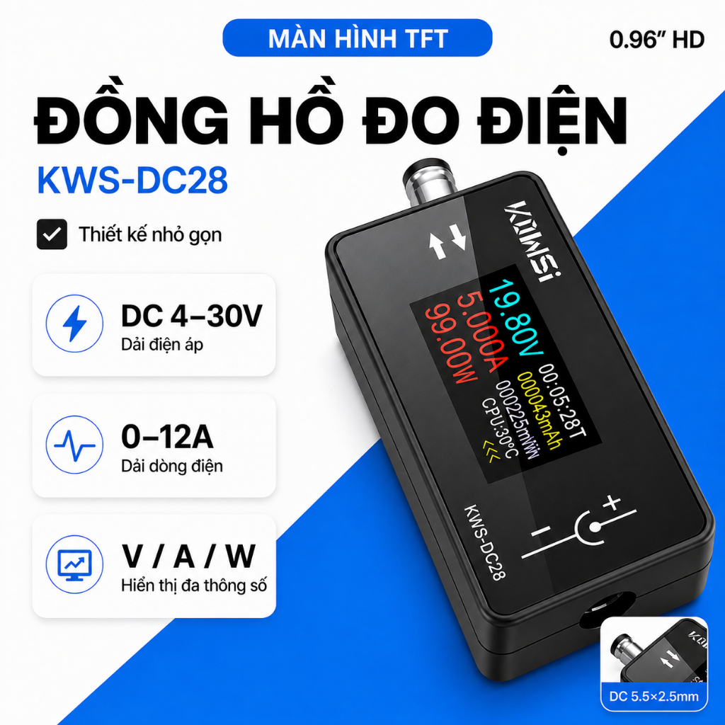 KWS-DC28 Đồng Hồ Đo Điện DC Màn Hình Màu Đo Điện Áp Dòng Điện Công Suất