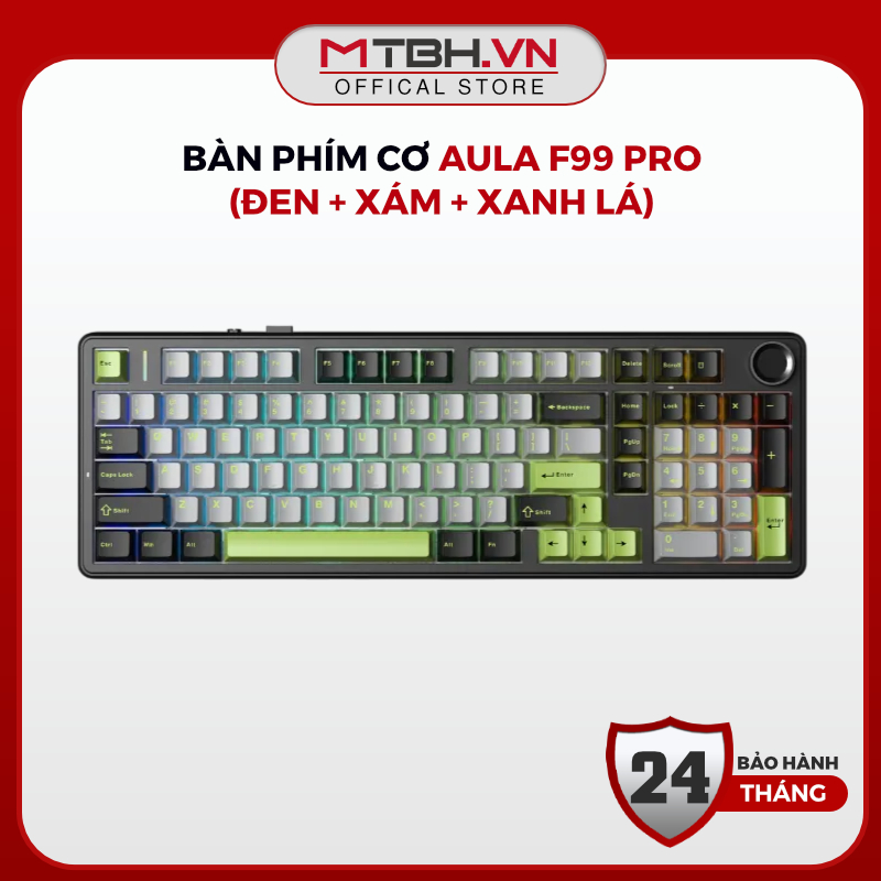 Bàn Phím Cơ Không Dây AULA F99 PRO - Bàn Phím Layout 99 Phím Gasket Mount, Hot-swap 5 Pin, Grey Wood