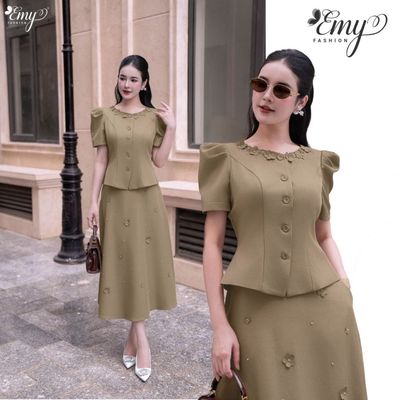 Set Áo Chân VáyThiết Kế EMY Thời Trang Cao Cấp EM2284 Vải Bố Ruby Sang Trọng Thanh Lịch