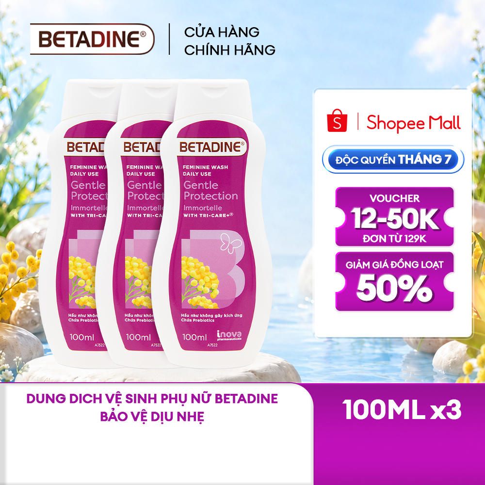 Bộ 3 Dung dịch vệ sinh phụ nữ Betadine Bảo Vệ Dịu Nhẹ