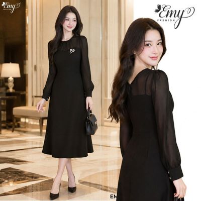 Đầm Thiết Kế EMY Thời Trang Cao Cấp EM2285 Kaki Phối Chiffron Thanh Lịch Đi Làm